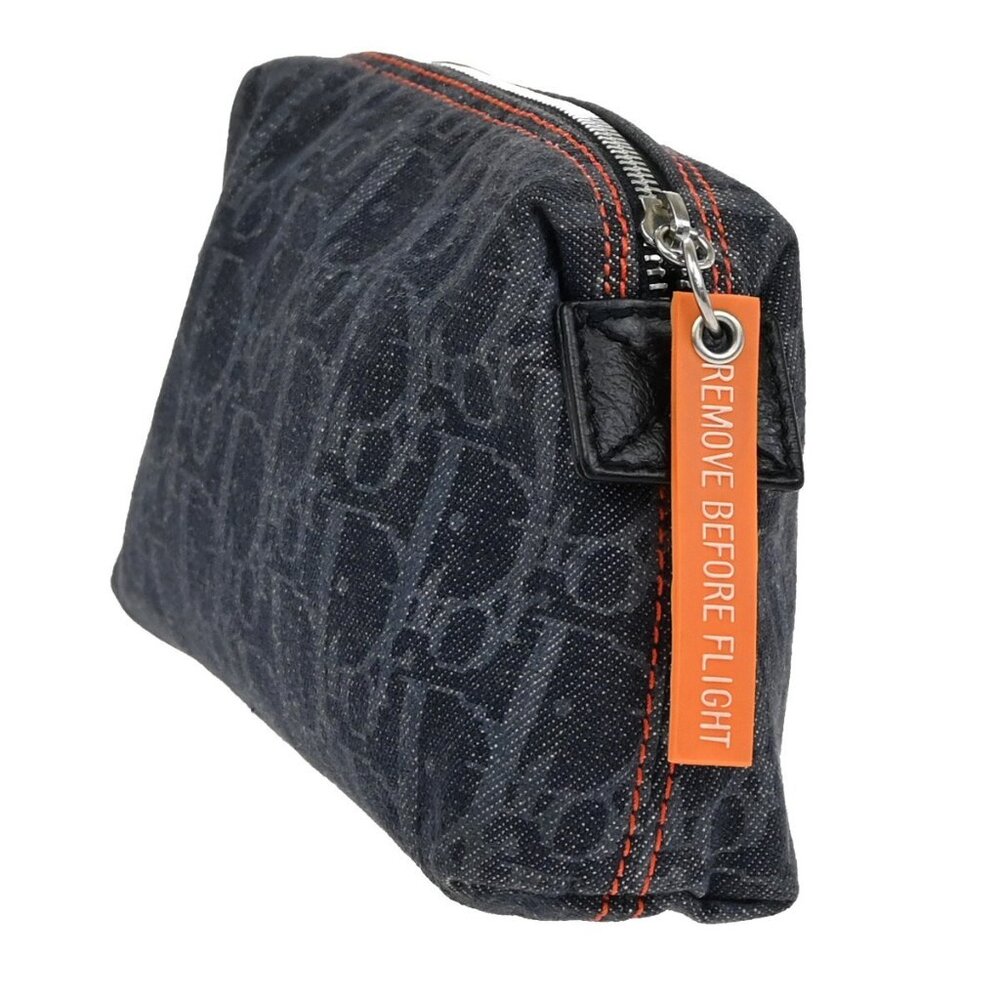 CHRISTIAN DIOR Logo Trotter Pattern Denim Pouch Bag Canvas Leather - Picture 7 of 16